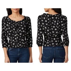 NWT Sweet Baby Jamie Black Floral Tie Top Size Large